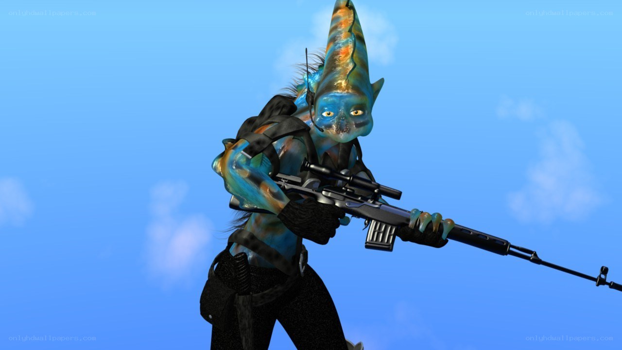 alien sniper in blue sky