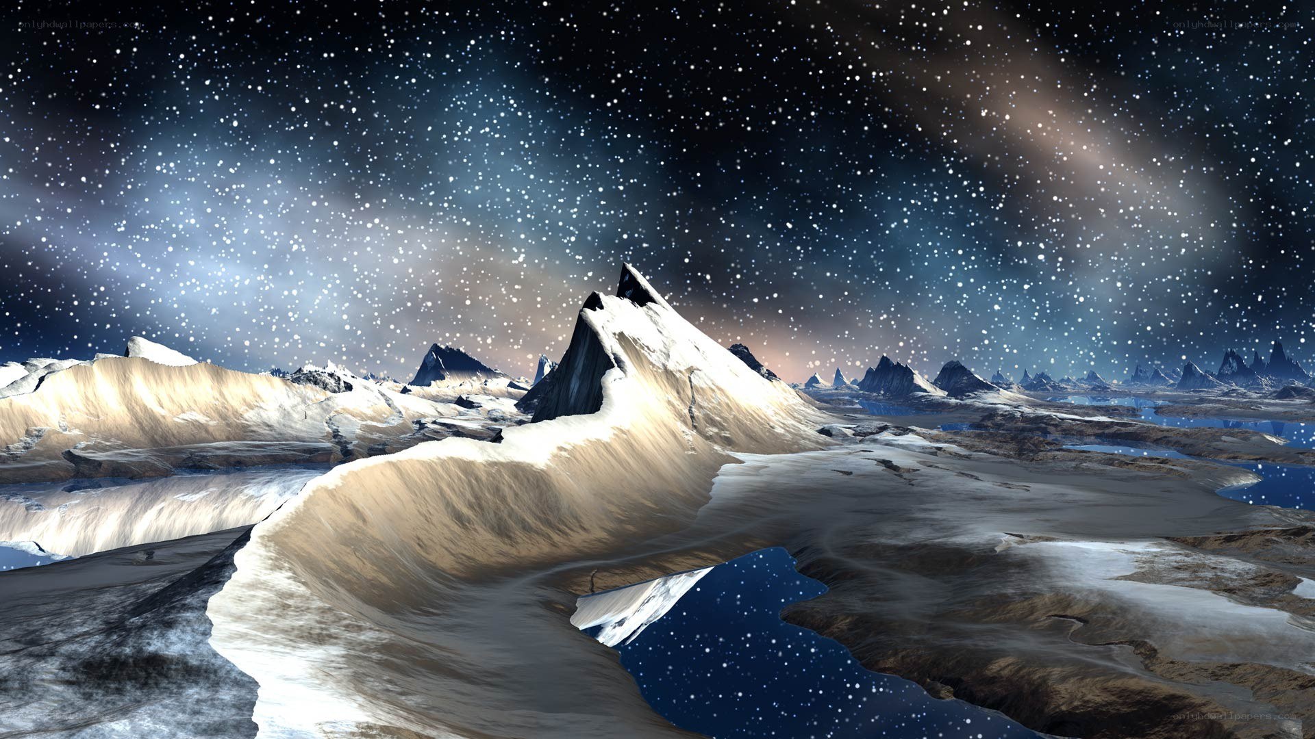 alien snowy landscape at night