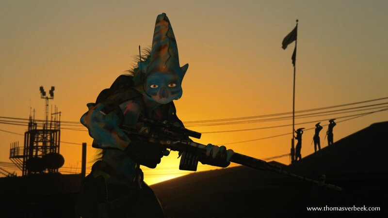 alien soldier at sunset