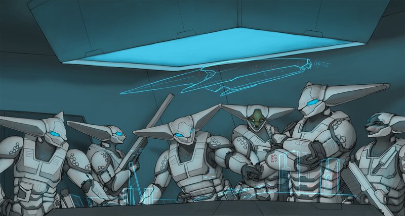 Alien soldiers in a command center