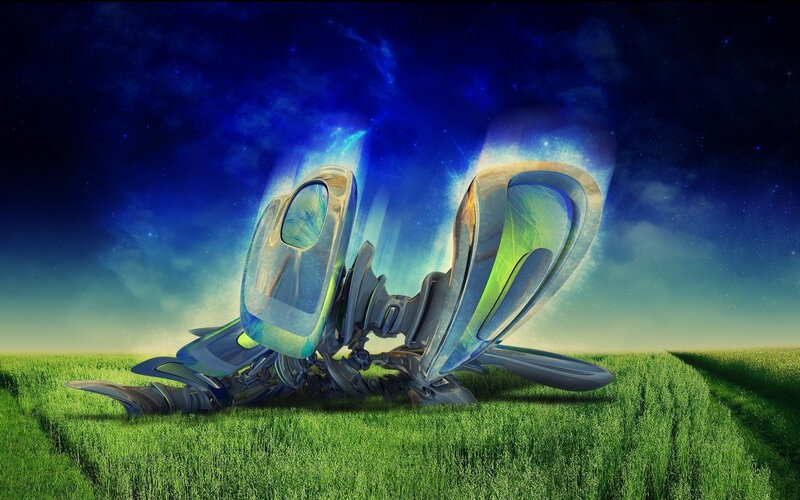 alien spacecraft in a field