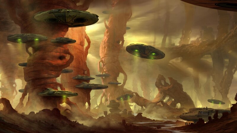 Alien spacecraft in canyon