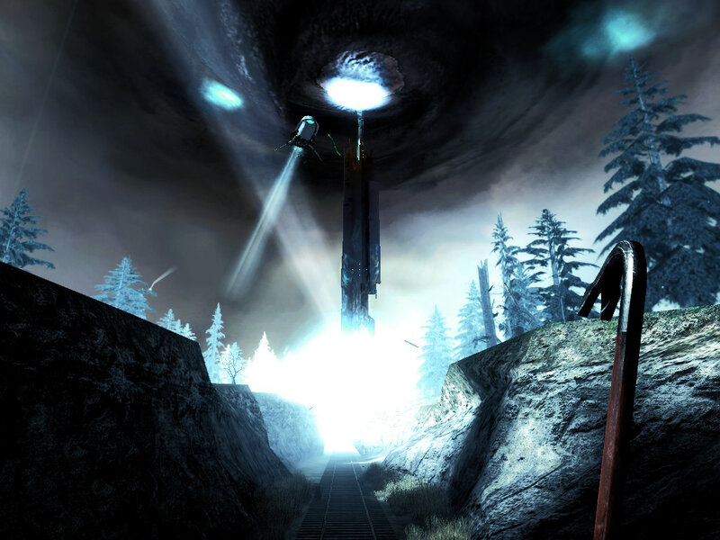 alien spacecraft in forest