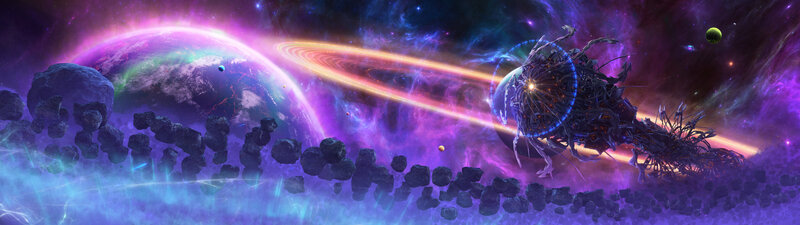 Alien Spacecraft in Space — Purple, Dramatic