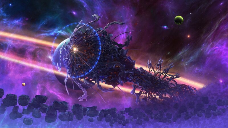 Alien Spacecraft in Space — Purple