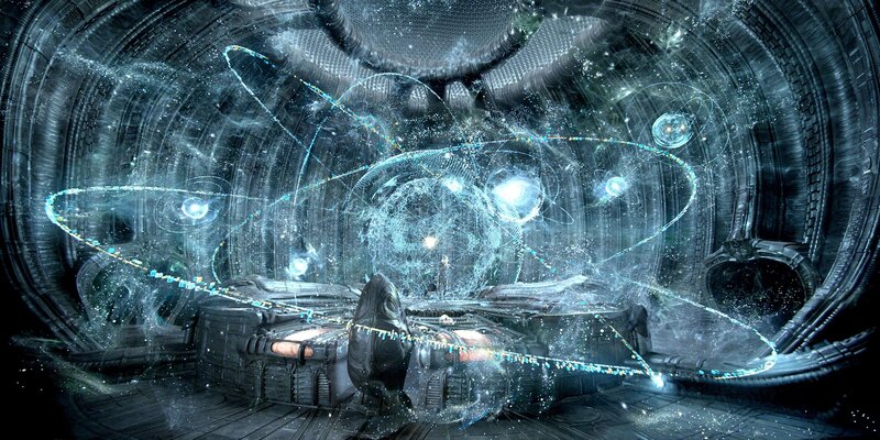 Alien Spacecraft Interior — Blue, Dramatic
