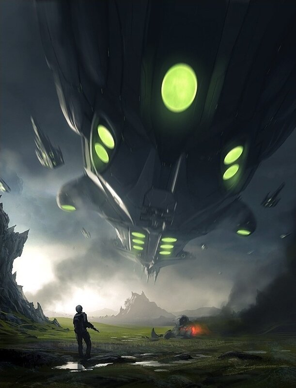 Alien Spacecraft Landing — Green, Dramatic