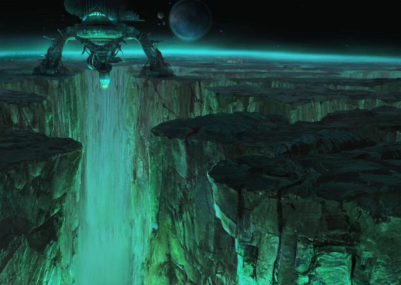 alien spacecraft on alien cliff