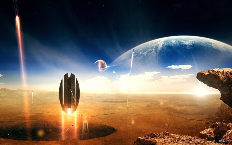 Alien spacecraft on alien planet