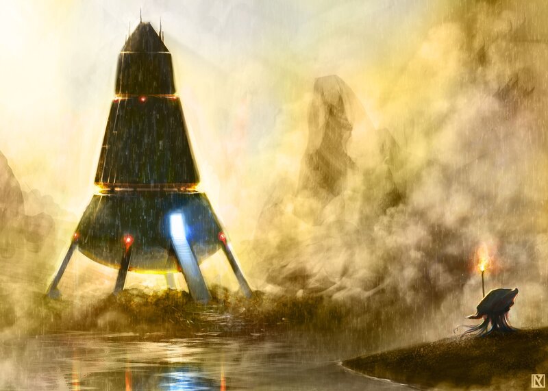 alien spacecraft on alien planet