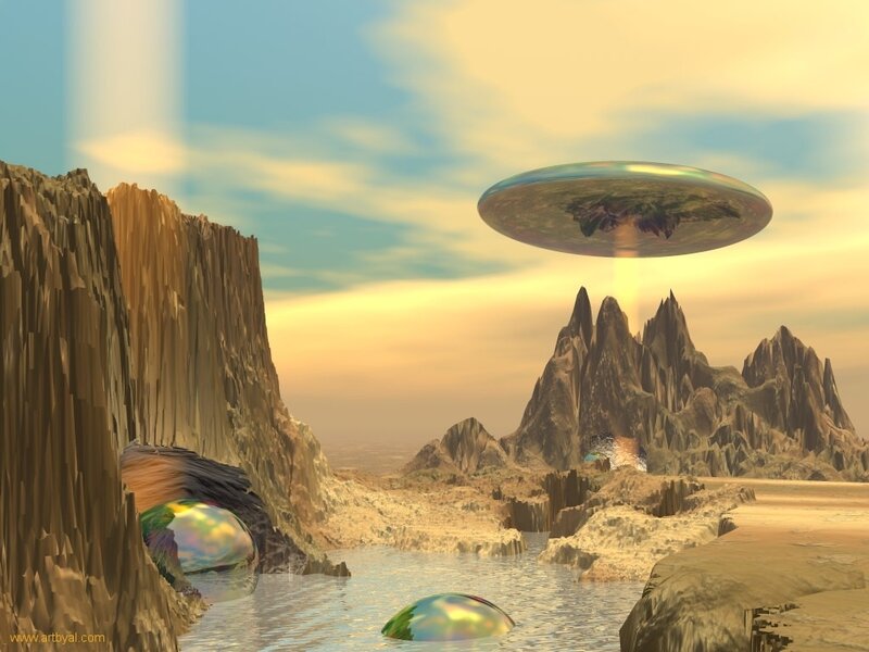 Alien Spacecraft over Alien Planet — Brown