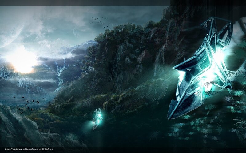 alien spacecraft over alien planet