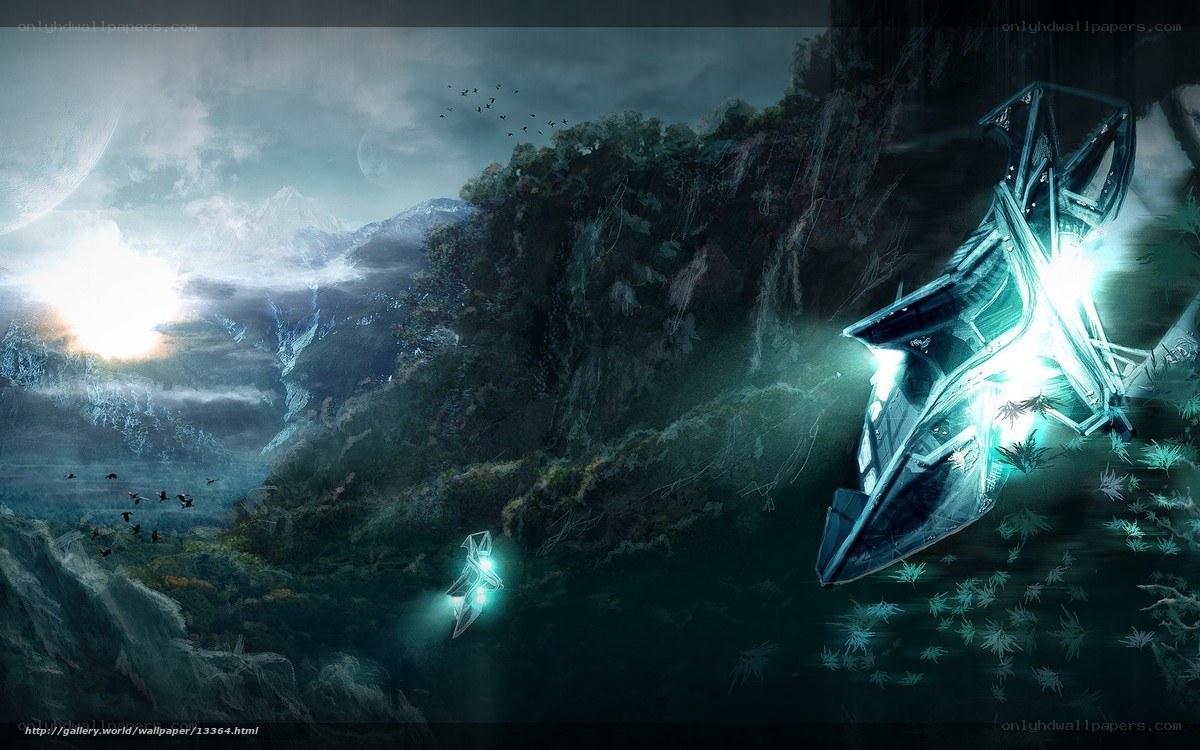 alien spacecraft over alien planet
