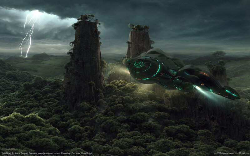 Alien spacecraft over alien world