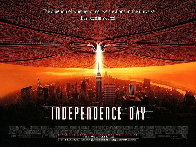 Alien Spacecraft over City — Orange, Dramatic