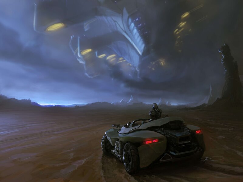 Alien spacecraft over desert