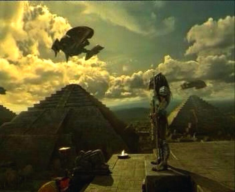 Alien spacecraft over pyramids