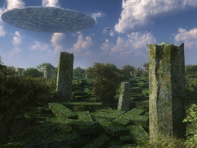 Alien Spacecraft over Ruins