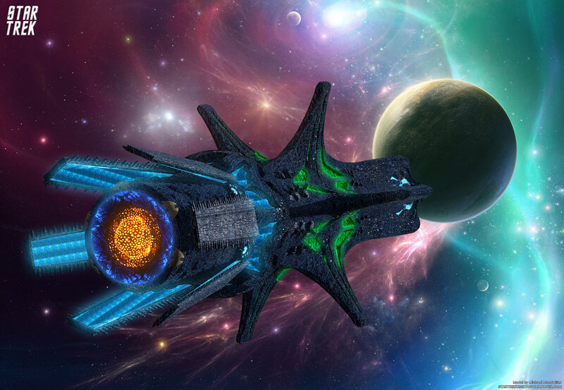 Alien Spaceship in Space — Blue, Dramatic, Digital Art