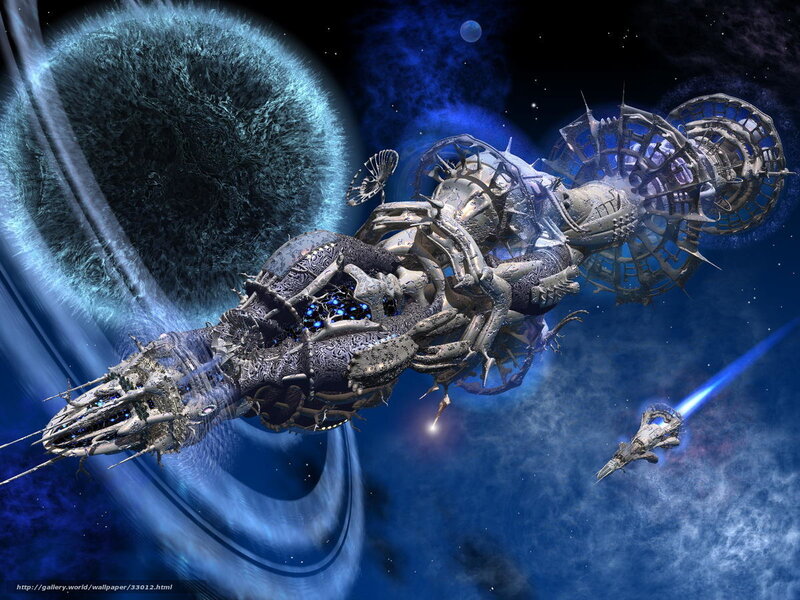 Alien Spaceship in Space — Blue, Dramatic