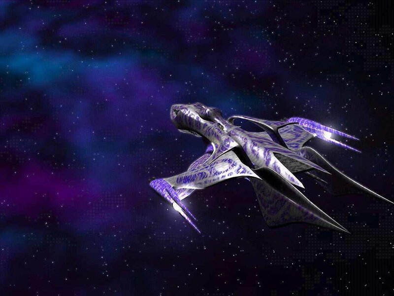 Alien Spaceship in Space — Purple, Dramatic, Digital Art