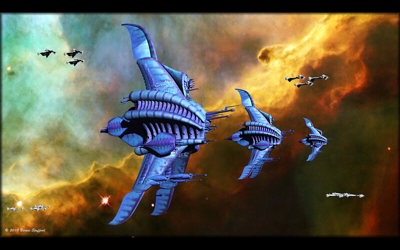 Alien Spaceships in Formation — Purple