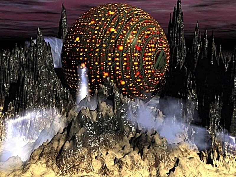 alien sphere on rocky planet