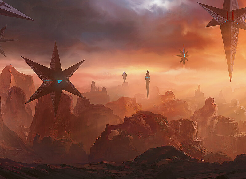 alien starships over red planet