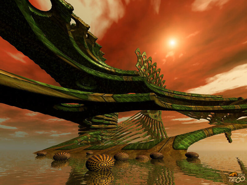 alien structure at sunset