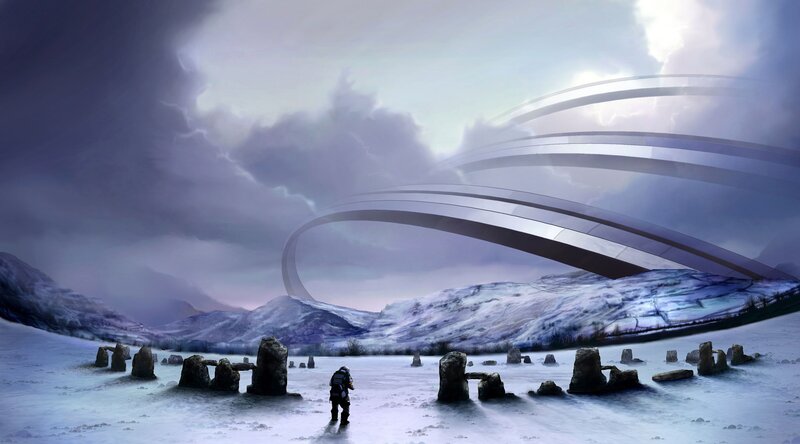 alien structure in snowy landscape