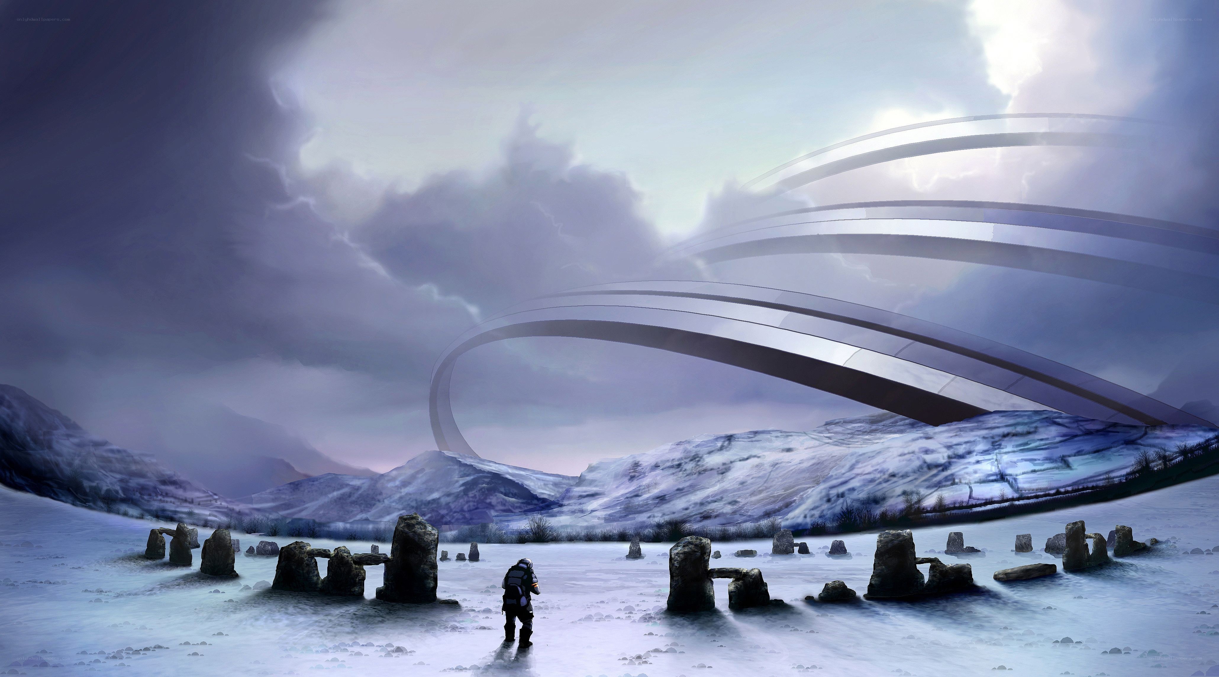 alien structure in snowy landscape