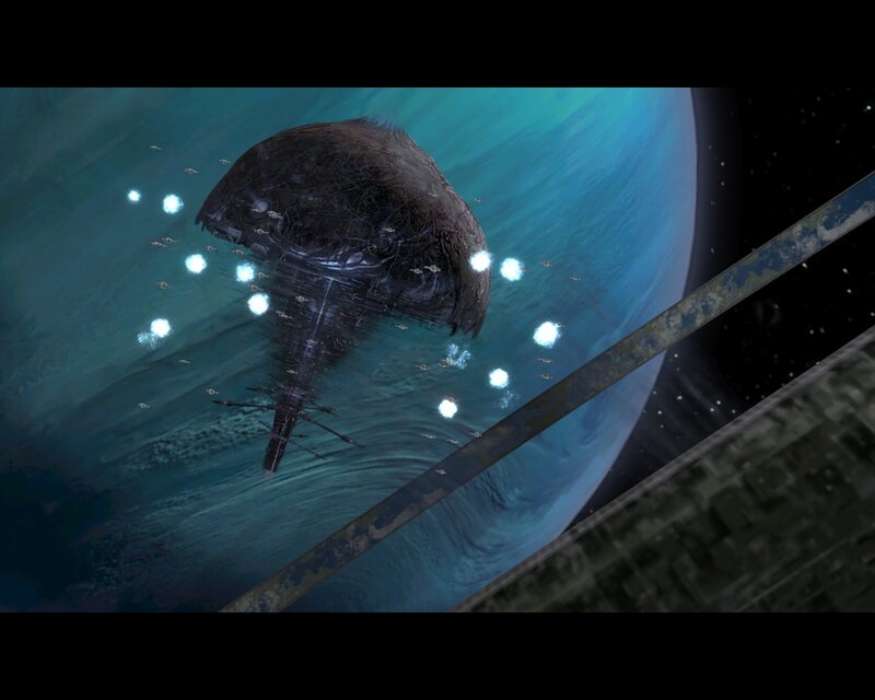 Alien Structure in Space — Blue, Dramatic