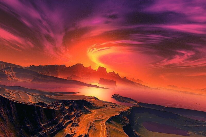alien sunset landscape
