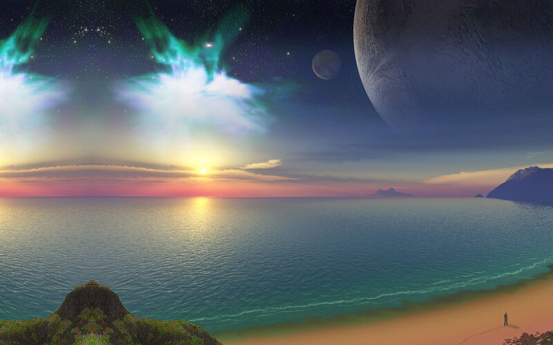 alien sunset on alien beach