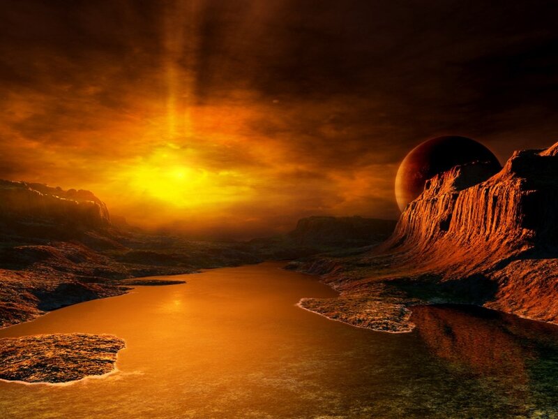 alien sunset over alien planet