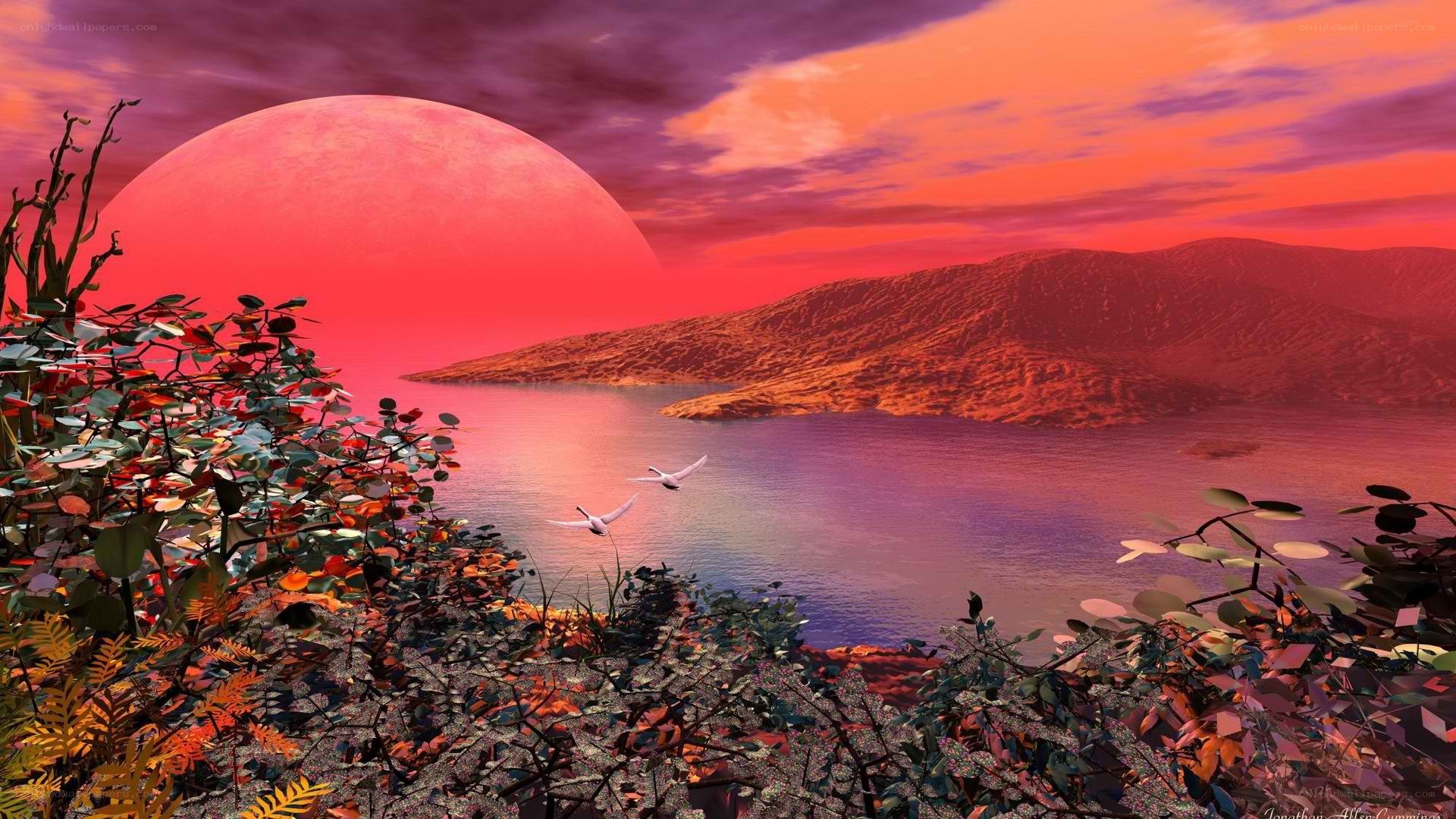 alien sunset over alien planet
