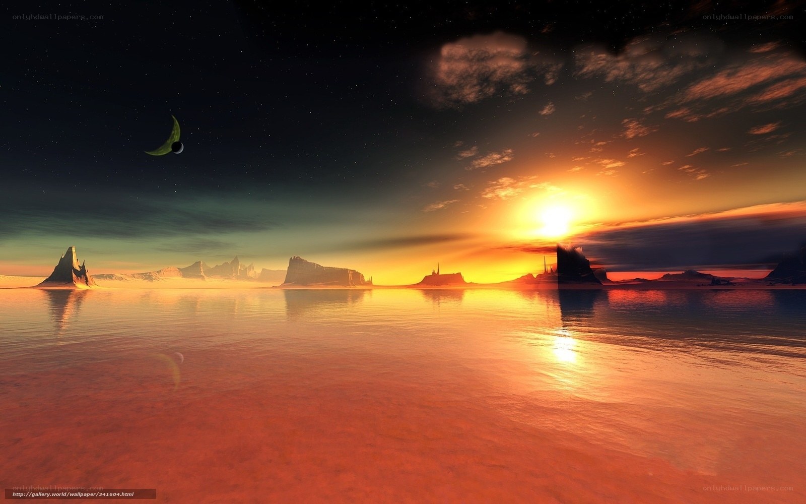 alien sunset over alien sea