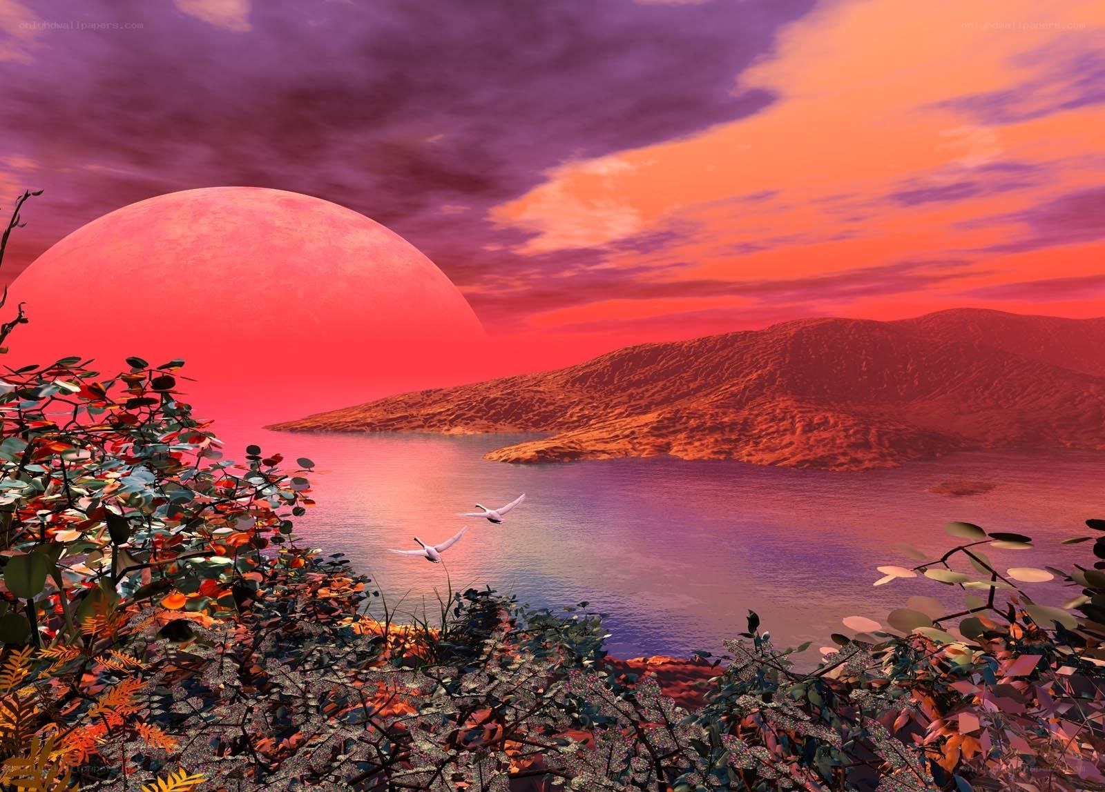 Alien sunset over alien world