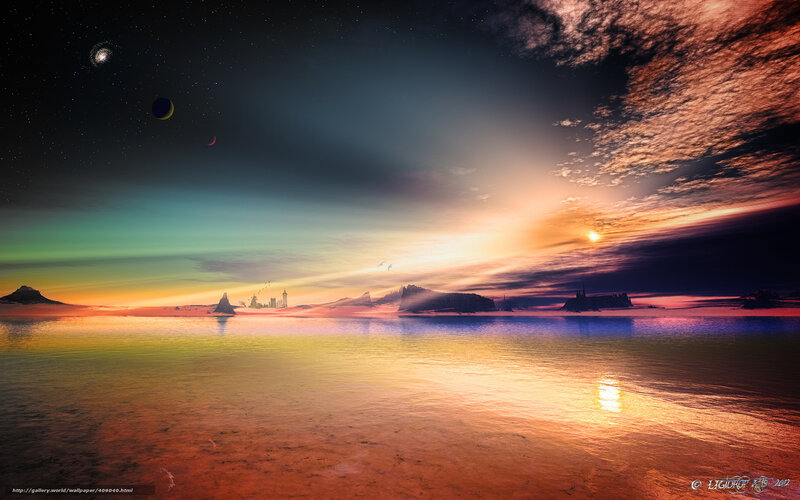 Alien sunset over alien world