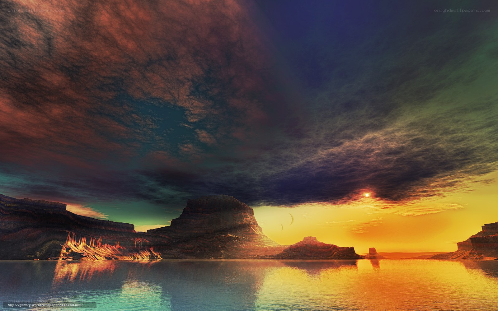 Alien sunset over canyon lake