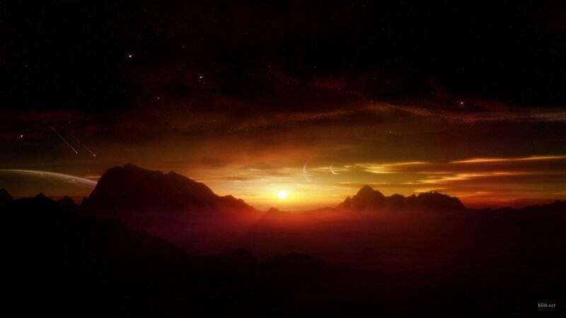 alien sunset over mountains
