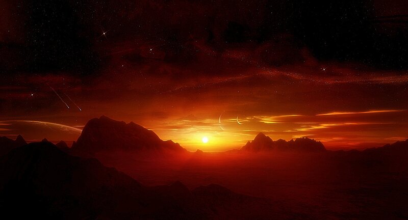 alien sunset over mountains