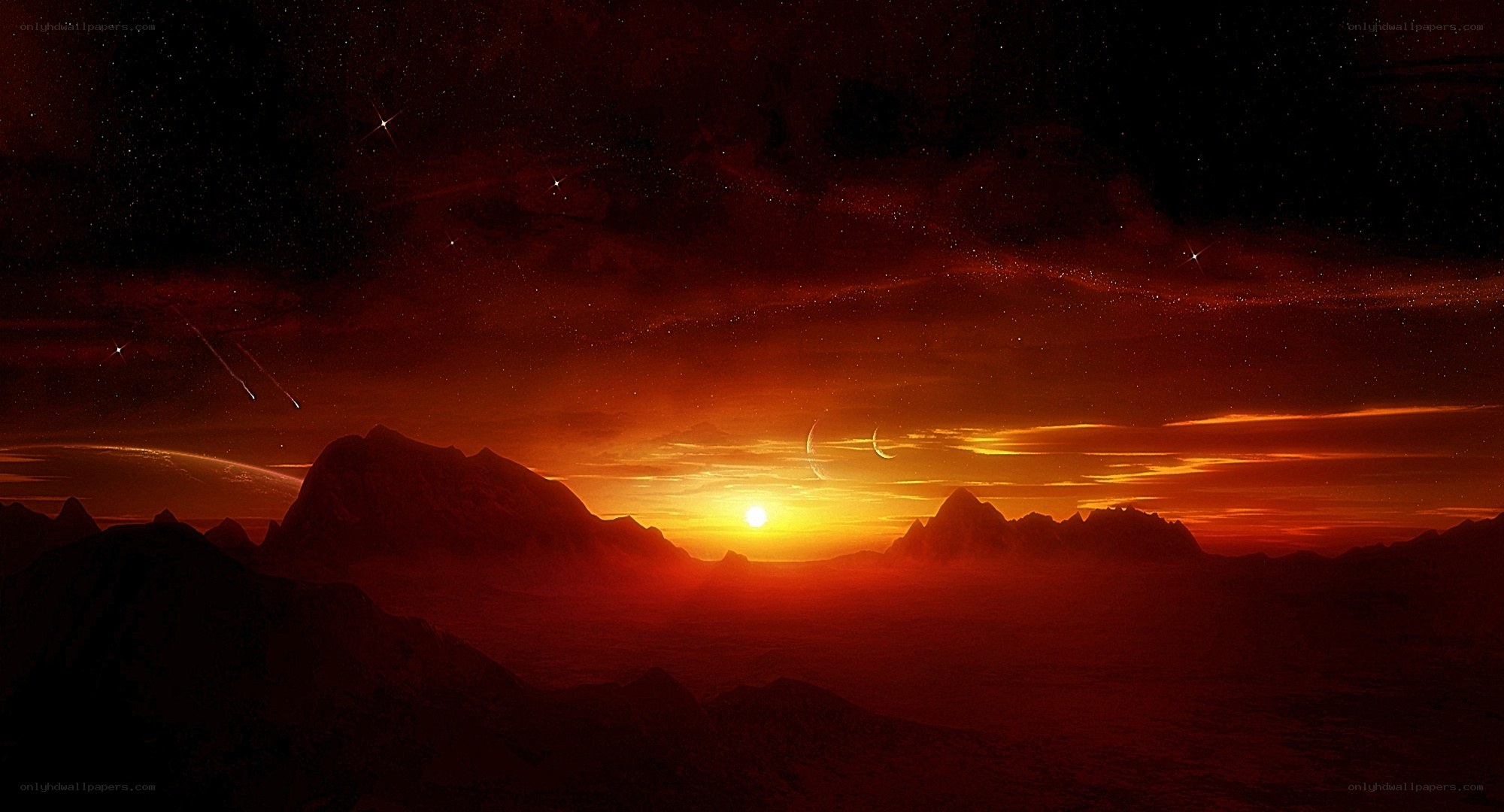 alien sunset over mountains