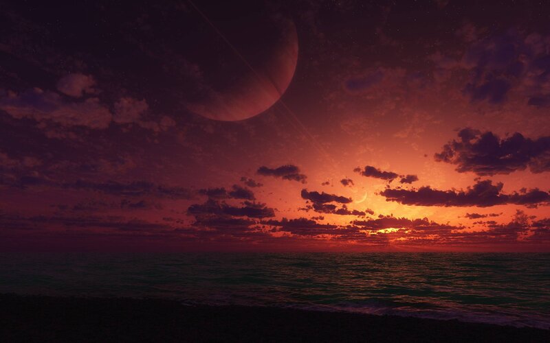 alien sunset over ocean