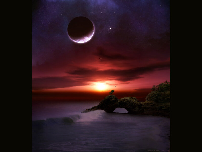 Alien sunset over sea