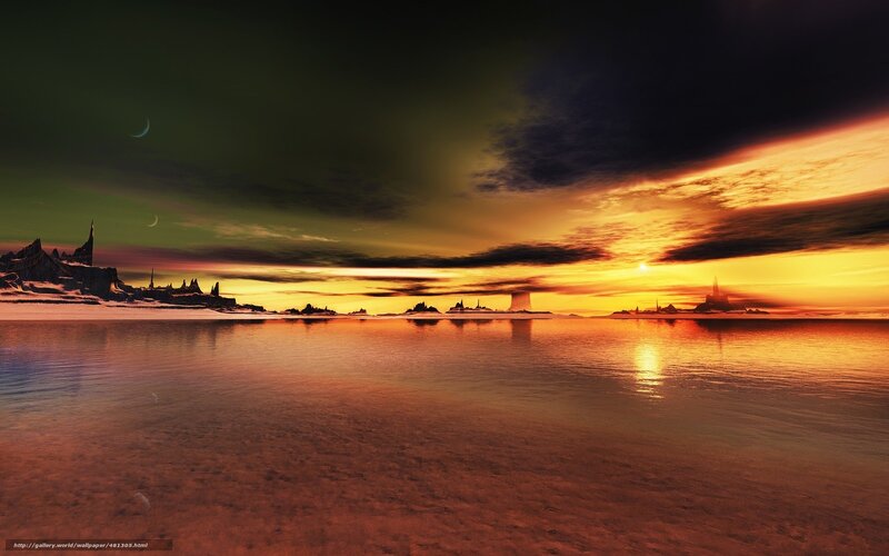 alien sunset over water