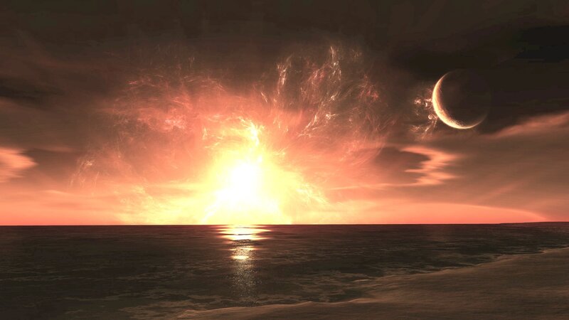 alien sunset with moon