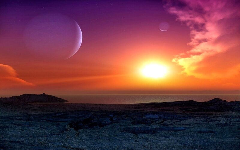 alien sunset with moons