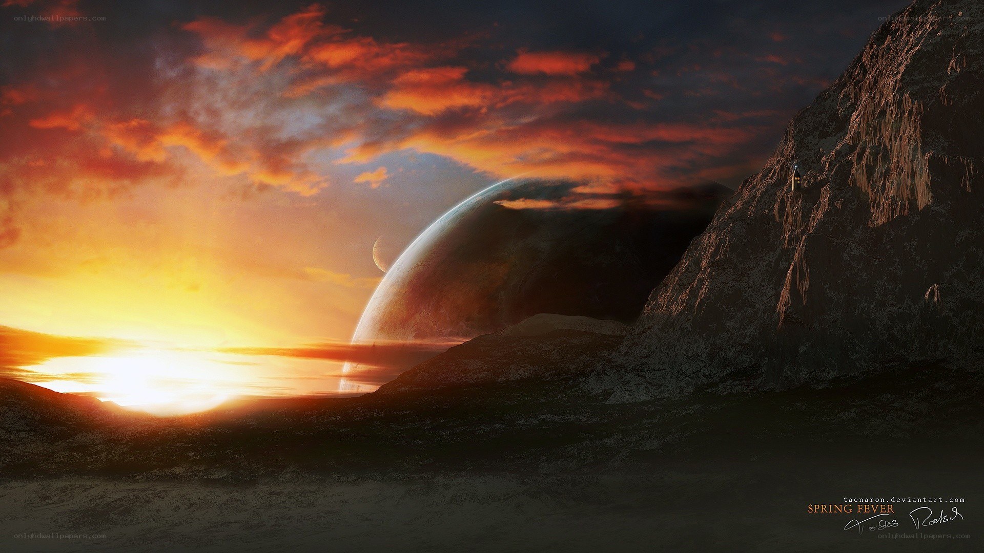 alien sunset with planet