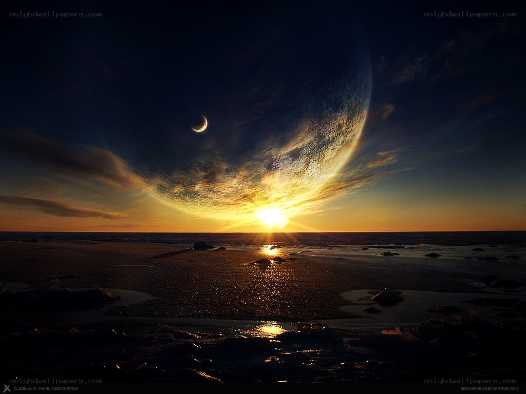 alien sunset with planet